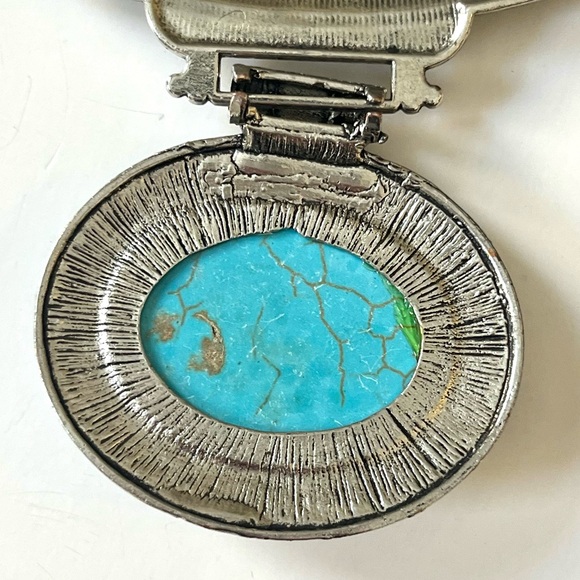 🇿🇦 handmade silver engraved details & marble turquoise statement necklace - Picture 13 of 17